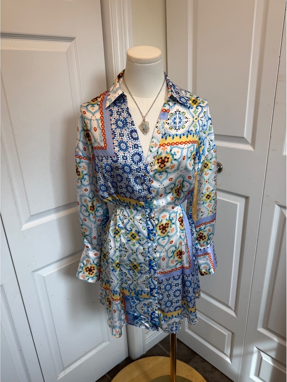 Zara blue print long sleeve shirt dress